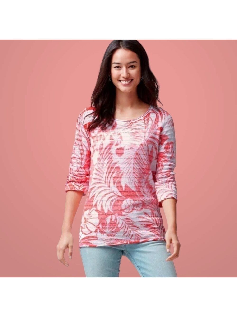 TOMMY BAHAMA 100% Pima Cotton Coral Palms Breathable Knit Boatneck Top US Sz M